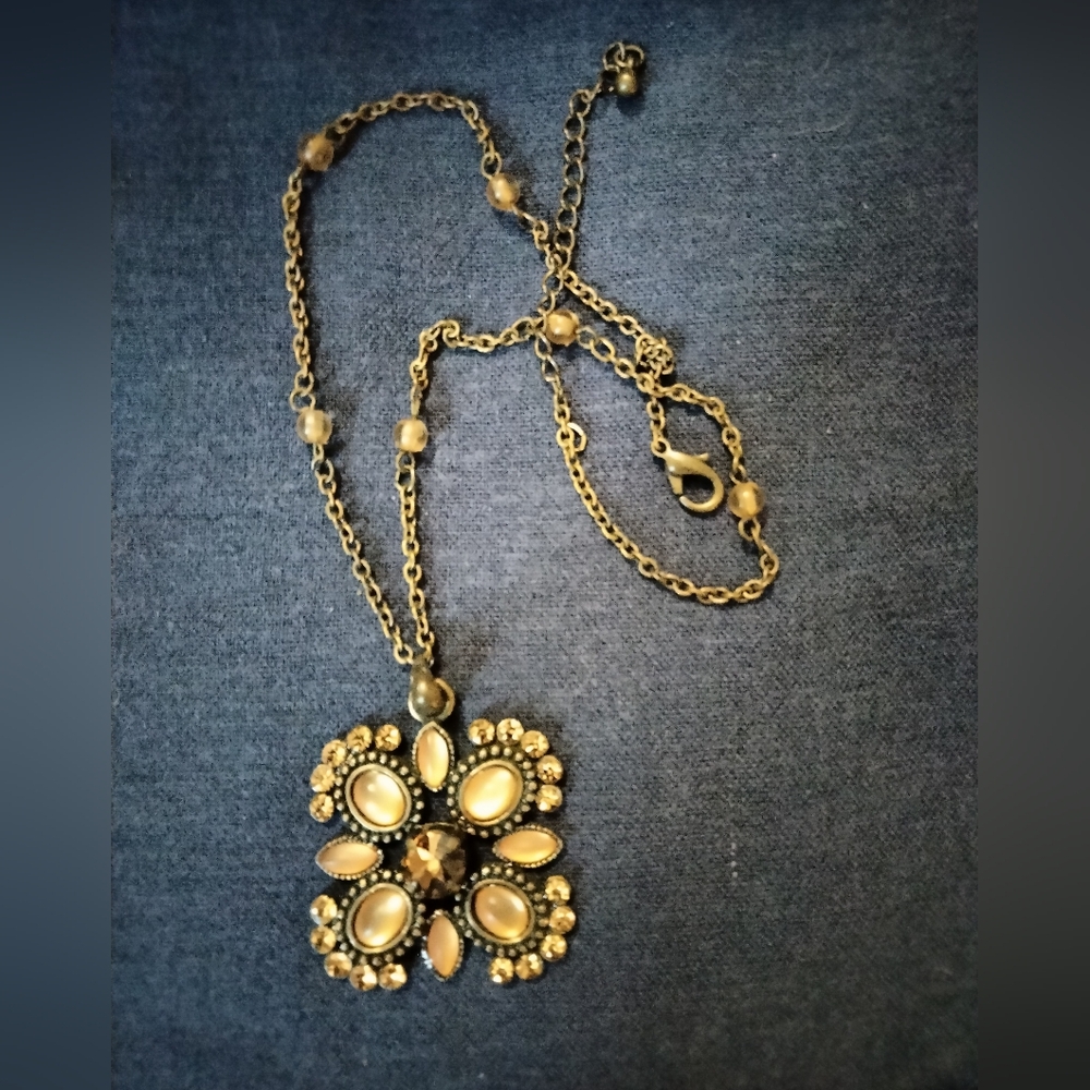 3 for💲25🌟fancy brown & orange gem stone necklace antique brass boho